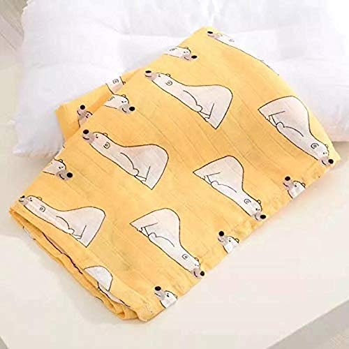 Image of Kassy Pop Printed 6 Layer Bamboo Muslin Blanket Cum Swaddling Towel for Baby, Toddlers | 70% Bamboo, 30% Cotton | AC Quilt, Multi-Purpose Blanket | Toxin Free | 110cm x 110cm (Lazy Bear Print)