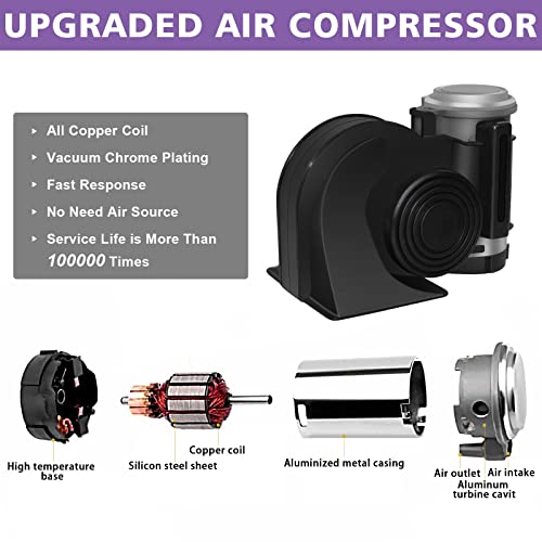 Cairhornce A1234 Train Horn Air Horn For Truck, 12V 150Db Super Loud Snail Car Horn Kit Electric Train Horn thumb #1