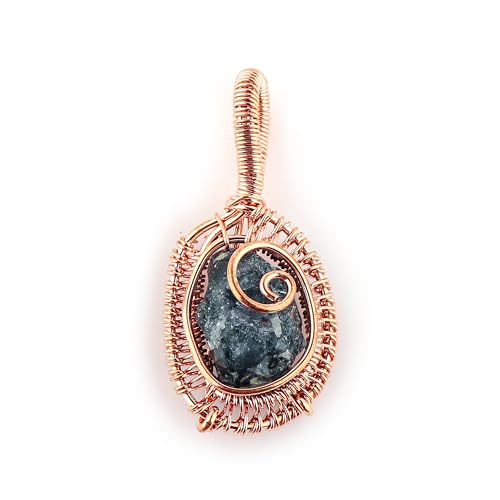 CRYSTALINES 1pcs Natural Raw Blue Iolite Gemstone Hand Wire Wrapped Pendant | Copper Wire Wraping Jewelry | Antique Handmade Jewelry | Healing Crystal | Rough Stone | Gift for Her