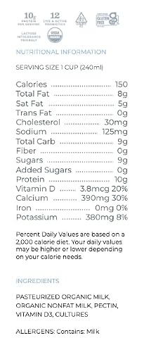 Lifeway Organic Whole Milk Kefir - 10g Protein, 12 Live Active Probiotic Cultures, Up to 99% Lactose Free, Gluten Free - Plain, 32 oz - Thumbnail 2