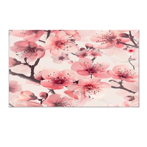 MKBKLI Grand Tableau Abstrait Moderne 50x100 cm sur Toile, Plante prune rose Impression Artistique Murale pour Salon Chambre Bureau, Décoration Maison...