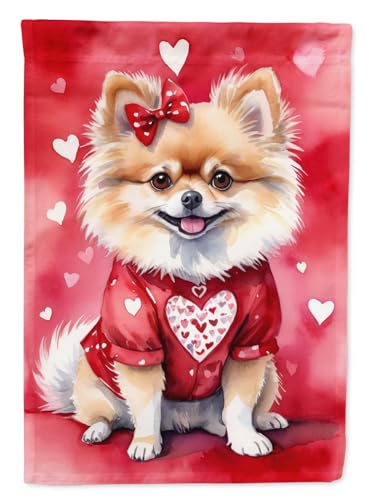 Caroline's Treasures DAC5413CHF Pomeranian My Valentine House Flag Large Porch Sleeve Pole Decorative Outside Yard Banner Artwork Wall Hanging, Polyester, House Size, Multicolor
