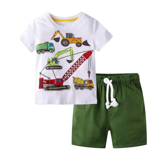 BIBNice Toddler Boy Summer Playwear Clothes Kids Short Sleeve Outfits Summer T-Shirt Short Sets Forklift Dinosaur Size 2T