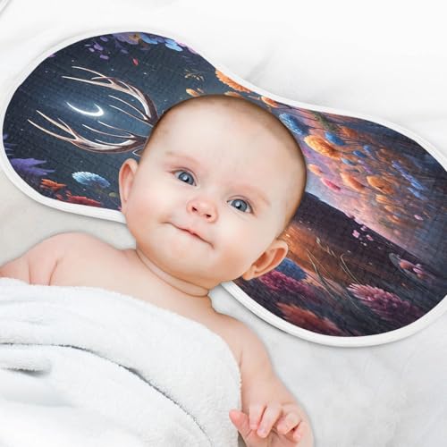 J JOYSAY Flowers Deer Moon Dark Baby Burp Cloths for Boys Girls Large 22''x11'' Cotton 4 Layer Baby Bibs for Newborn Unisex one sizex14
