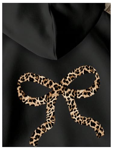 RoseSeek Girl's Bow Cheetah Leopard Hoodies Long Sleeve Pullover Tops Preppy Cute Sweatshirts Hoodies Bow Black 10Y