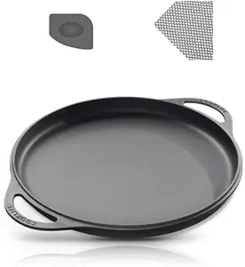 COOKLIFE 12 Inch Lightweight Pre-Seasoned Cast Iron Griddle with Cleaning Kit - Smooth Polished Surface, Easy to Clean Cast Iron skillets Use in the Oven, on the Stove or Grill, Over a Campfire