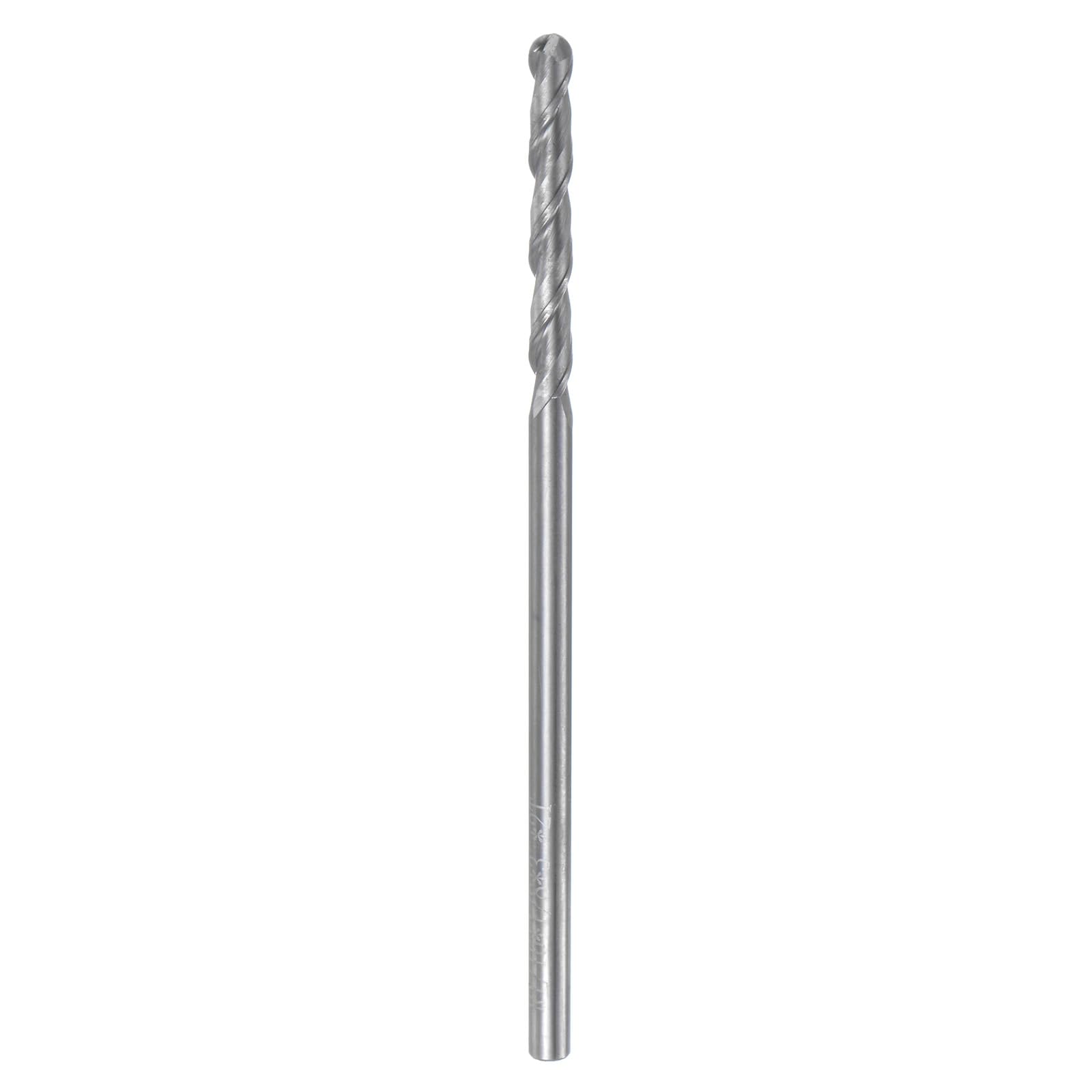QUARKZMAN Fraise à Bout Sphérique pour Fraiseuse CNC, Rayon 1/16" et Queue de 1/8" en Carbure de Tungstène Non Revêtu, Spirale Ascendante à 2 Flûtes, 1/8" de Diamètre et 3" Longueur Totale