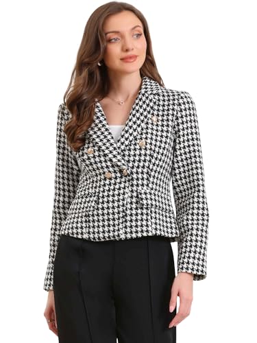 Blazer pied-de-poule de costume haut de gamme à revers cranté et finitions soignées