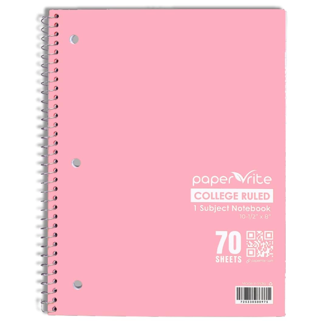 Pastel Red Spiral Notebook, College Ruled, 1 Subject, 70 Sheets, 10.5 x 8.18 Inch, Wire-O Spiral Bound Notebook with Soft Durable Cover for School, Office, Journaling & Note Taking