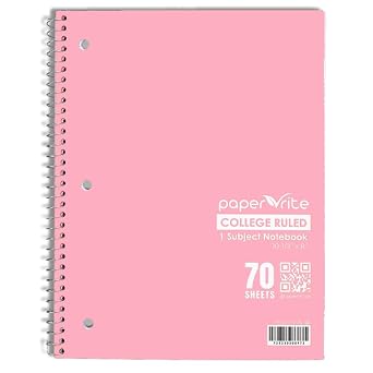Pastel Red Spiral Notebook, 1 Subject, 70 Sheets