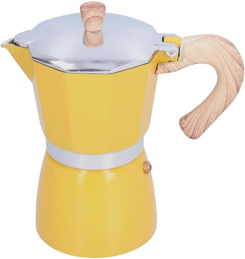6-Cup 300ml Aluminum Moka Pot Italian Coffee Percolator with Ergonomic Heatproof Handle Stovetop Espresso Maker for Gas & Induction(Yellow)