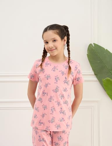 Image of Amazon Brand - Symbol Girls 100% Cotton Night Suit Set |Half Sleeves T-Shirt & Pajama Set | Age 2-14 Years