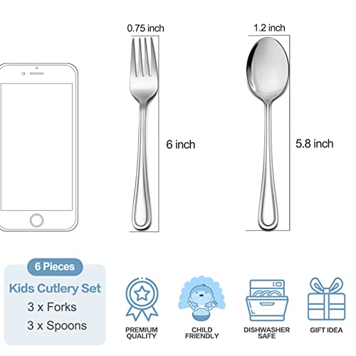 Teamfar Toddler Utensils, Stainless Steel Toddler Silverware Small Kid Cutlery Set For Self-Feeding, With Line Patterned Edge, Healthy & Non Toxic, Mirror Surface & Dishwasher Safe–3 Forks + 3 Spoons #TOP1