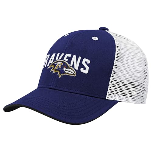 NFL Kids Youth 8-20 Official Primary Logo Wordmark Pre-Curved Mesh Trucker Snapback Hat Cap - One Size (US, Alpha, One Size, Baltimore Ravens - Purple, Baltimore Ravens)