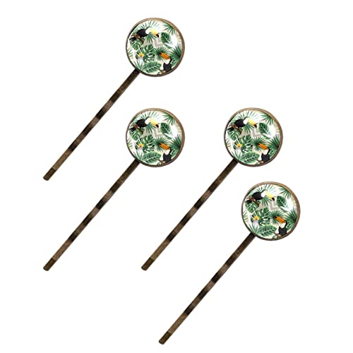 Épingles à cheveux toucans et feuilles tropicales (Lot de 4)
