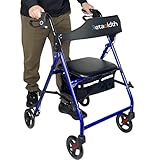 Foldable Rollator Walker with Seat for Seniors, Easy Folding & One-Hand Carry, Walkers for Seniors-All-Terrain Wheels, Height Adjustable Lightweight Rolling Walker for Elderly, Blue