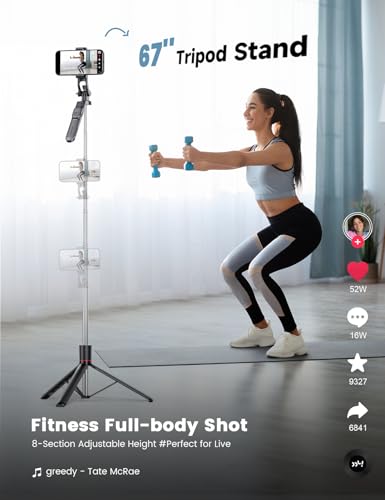image for kzomKzoo 67’’ Selfie Stick Tripod with Light, Basic Phone Stand fo