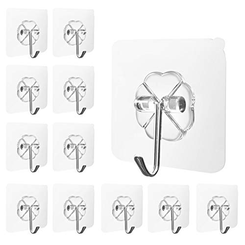 MAXAZTEX 12 Stück Selbstklebende Haken Ohne Bohren – Transparente Wandhaken aus 304 Edelstahl, Wasserdicht und Ölfest Mehrzweck Klebe Haken, für Küche, Bad, Decke & Fliesen – Tragkraft bis 10kg