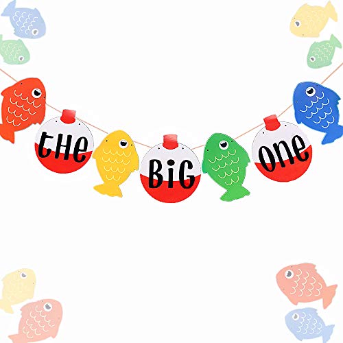 JeVenis The Big One Banner The Big One Sign Banner First Birthday Banner The Big One Party Decoration for Fishing Birthday Decorations Fishing Themed High Chair 1st Birthday Decoration