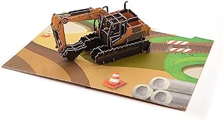 Builder Digger Excavator 3D Pop Up Card For Birthday, Graduation, Valentines, Fathers Day, Anniversary, Thank You, Get Well, All Occasions