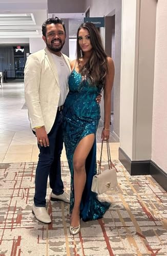 Sparkly Sequin Mermaid Prom Dress 2025 with Slit for Women Spaghetti Straps Evening Formal Gown RA004B4