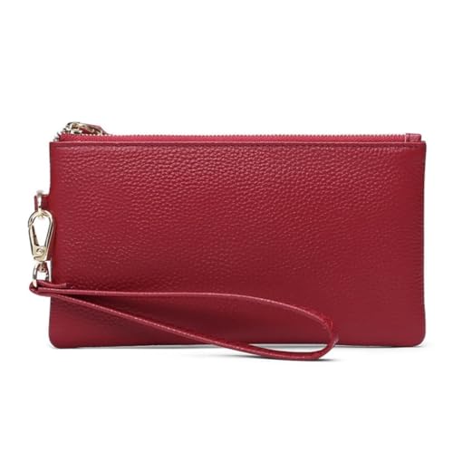 Genuine Leather Wristlet Strap Pone Pouch Zipper Around Coin Pocket Clutch Purse Rfid Blocking Wallet for Women(Red)