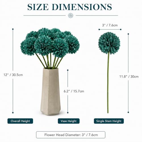 Image of Mandy's 12pcs Artificial Teal Ball Chrysanthemum Flowers