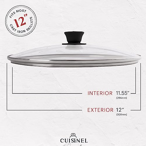 Cuisinel Cast Iron Skillet with Lid - 12"-Inch Frying Pan + Glass Lid + Heat-Resistant Handle Cover - Pre-Seasoned Oven Safe Cookware - Indoor/Outdoor Use - Grill, BBQ, Fire, Stovetop, Induction Safe - Thumbnail 5