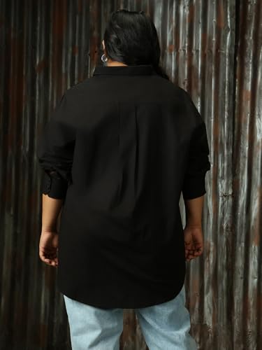 Image of High Star Women Solid Cotton Oversized Fit Collar Long Sleeve Shirts 76