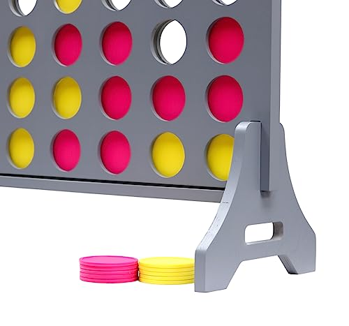 Image of Giant 4 in a Row Game for Family & Adults - Tailgating Pros Jumbo Grey Wooden Four in a Row Indoor & Outdoor Yard Game for Family Party Fun, Portable Activities for Patio, Backyard, and Camping