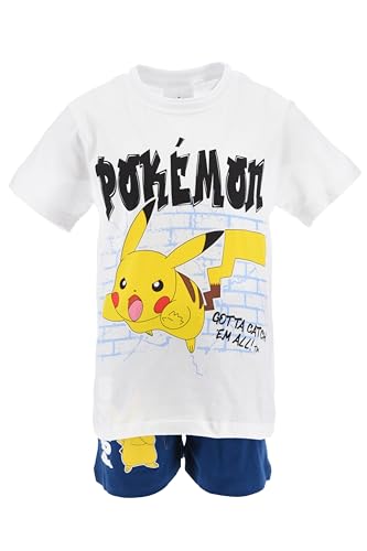 Pokemon Pijamas para Niños, Diseño Pikachu Camiseta y Pantalón Corto Conjunto 2 Piezas, Regalo para Niños, Talla 12 Años