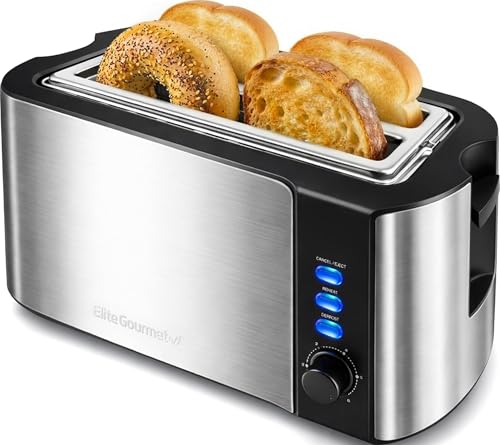 Elite Gourmet ECT-3100 4-Slice Long Slot Toaster, Stainless ...