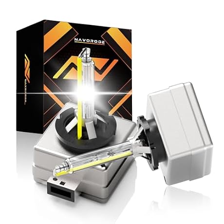 NAVOROGE D3S HID Headlight Bulb, 6000k Cool White 35W D3S HID Bulbs High Low Beam, 66340 42403 42302 42302C1 Xenon Replacement Bulbs, Aluminum Stents Base, IP67 Waterproof,Pack of 2