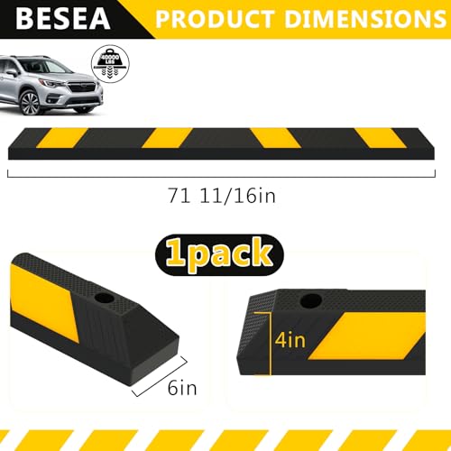 Image of BESEA 72 Inch Rubber Parking Stop, 4 inch High Wheel Stop for Garage & Driveway