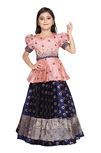 Image of New south Indian traditional pattu pavadai Jecquard Lehenga choli for girls dress