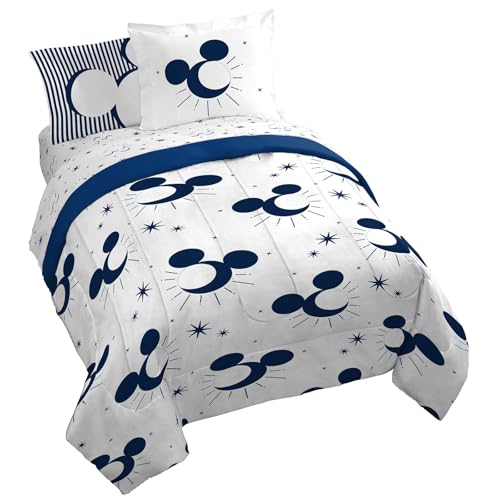 Image of Disney Mickey Mouse Queen Comforter Set 7 Piece Celestial Bedding, White | Bed in a Bag, Comforter Sheets Shams Pillowcases, Official Product, Soft Microfiber, Machine Washable, Easy Care