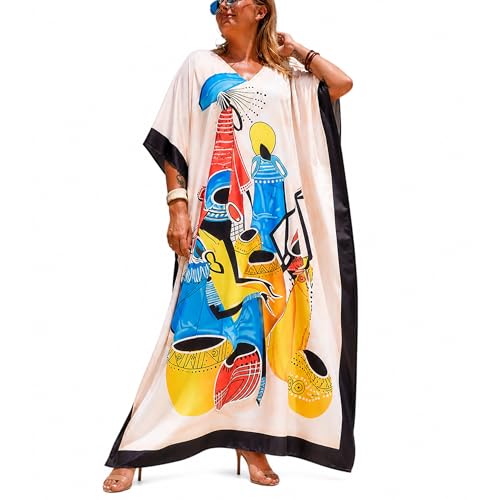 Image of Oussum Plus Size Kaftan Dresses for Women, Polyester Summer Caftan Cover Up Maxi Beach Dress, 1X-3X