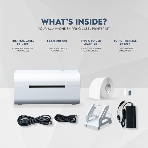 Image of PBG Wireless Thermal Label Printer - 4x6 Bluetooth Shipping Label Printer, Compatible with Android, iPhone, and Windows, Ideal for Amazon, Ebay, Shopify, Etsy, USPS, White