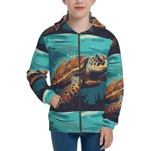 Green Turtle in Sea Water Kids Pullover Hoodies Boys Zip Up Sweatshirts Girls Athletic Clothes with Pocket3