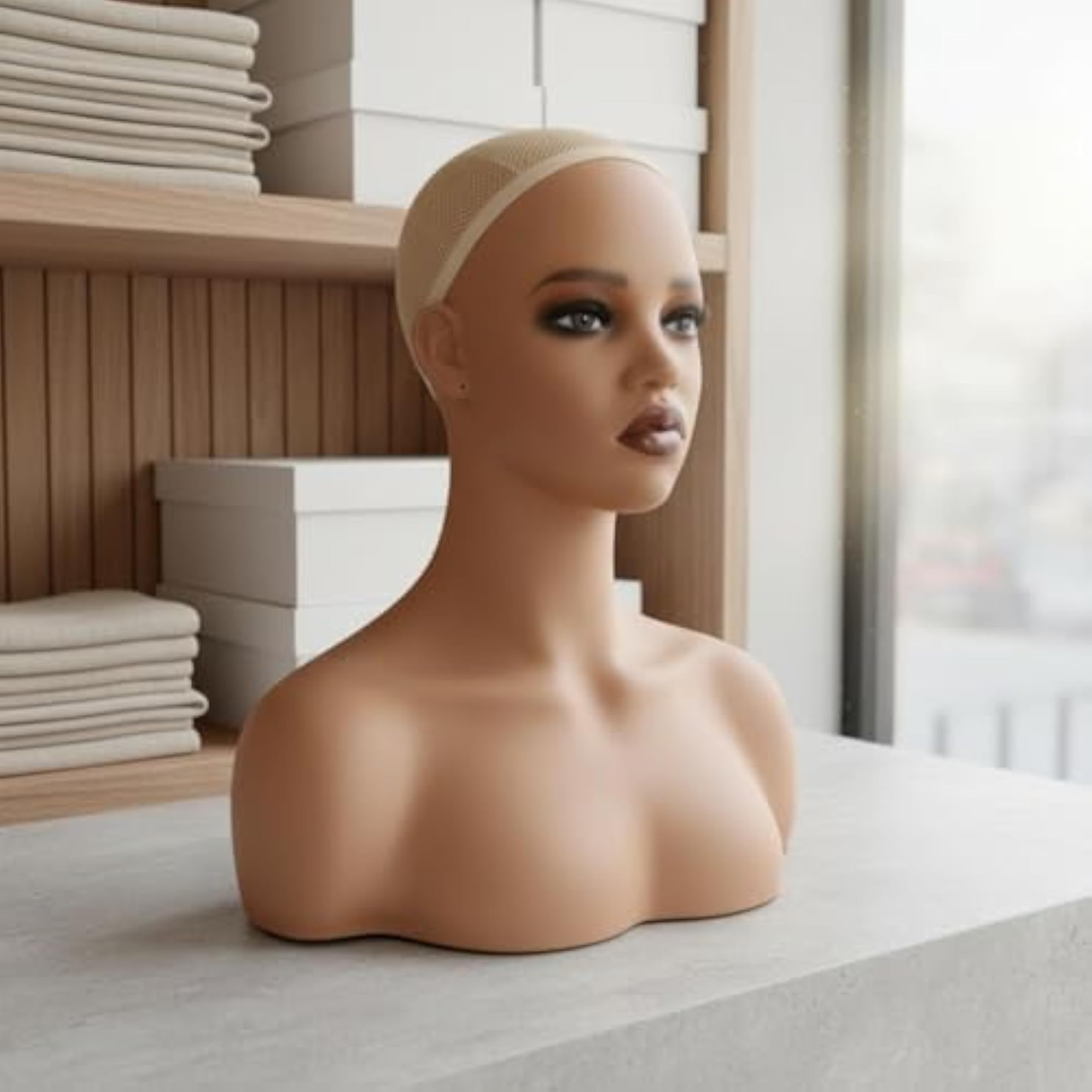 Realistic PVC Shoulder Mannequin Bust for Salon Display