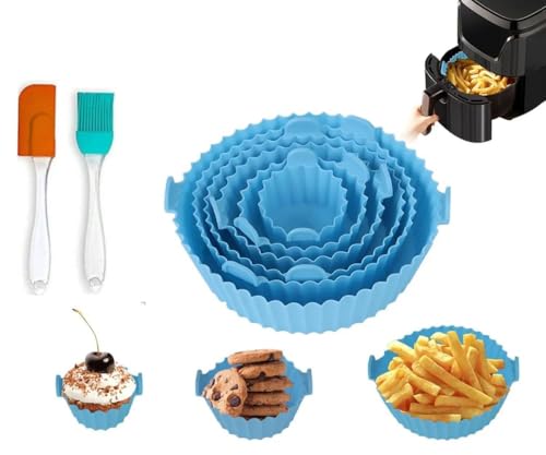 Image of LANFFIA 6 Pcs of Air Fryer Liners Air Fryer Accessories Silicone Baskets /Pots /Liners with Oil Brush and Spatula Set Pack of 8