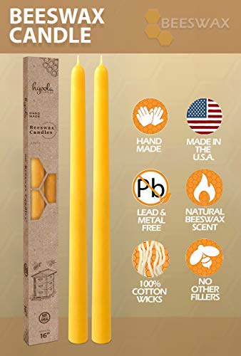 Hyoola 16" Beeswax Taper Candles - 16 Hour Burn Time - Yellow Beeswax Candles - 2 Pack #TOP2