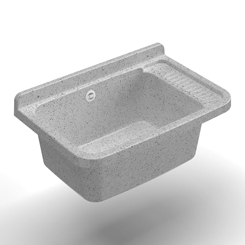 Adventa: Bañera lavadero de Resina de Polipropileno, fijación a la Pared, con sifón y desagüe, Resistente a los ácidos de Uso común, lavadero, Garaje, Exterior, 60 x 40 x 25 cm