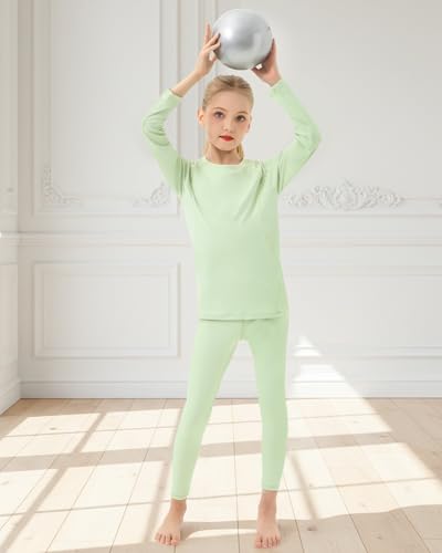 JiAmy Mädchen Yoga Leggings Mädchen Athletic Leggings Training Bras Set Kinder Gym Crop Tank Top Activewear Set für 11-12 Jahre Grün