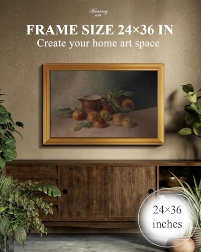 Image of HUARCEY Gold Framed Vintage Wall Art for Living Room Harvest Apples Still Life Oil Painting Large Cottagecore Room Decor Picture Canvas Print Farmhouse Fruit Wall Decor Bedroom Kitchen Bathroom 24x36