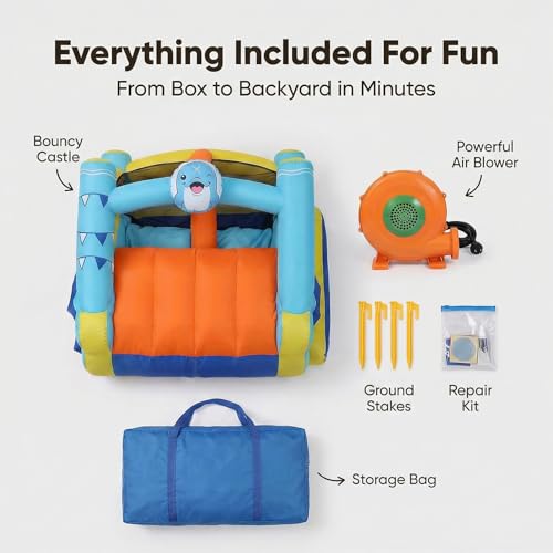 TABU Bounce House with Slide, Inflatable Castle with Splash Pool Water Cannons, Outdoor/Indoor Bouncy House with Air Blower, Ball Pit, Boxing, Climbing Wall, for Kids Aged 3-12(187.2x112x73.2IN)