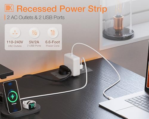 ODK Corner Desk with Drawers, L Shaped Computer Desk 140x80cm with USB Charging Port & Power Outlet, Home Office Desk with Monitor Stand and PC Stand, Gaming Desks Workstations, Black