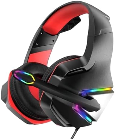 Headset Gamer RGB Profissional Confortável Imersivo com Microfone Som Alto 7.1 USB Plug-and-Play Fio 1,8 metros Vermelho