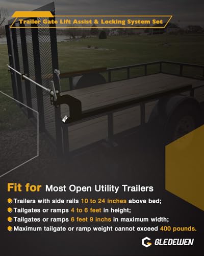 Image of Locking System & Lift Assist for Trailer Gates, Compatible with Utility Trailer Ramp and Tailgate, with 12 to 24 Inch Height Side Rail, 4 to 6 Feet Height & 6 FT 9 In Max Width Tail Gate or Ramp