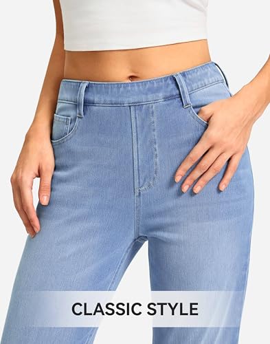 Image of Rammus Straight Leg Jeans for Women | Stretchy, Pull on, Sweatpant Jean, High Waisted, Denim Pants, Trendy, Jeggings, Bootcut, Comfortable
